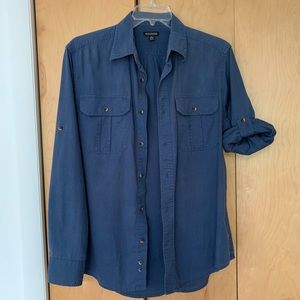 George Men’s Shirt M Convertible Button tab Sleeves Blue 100% Cotton blue teal
